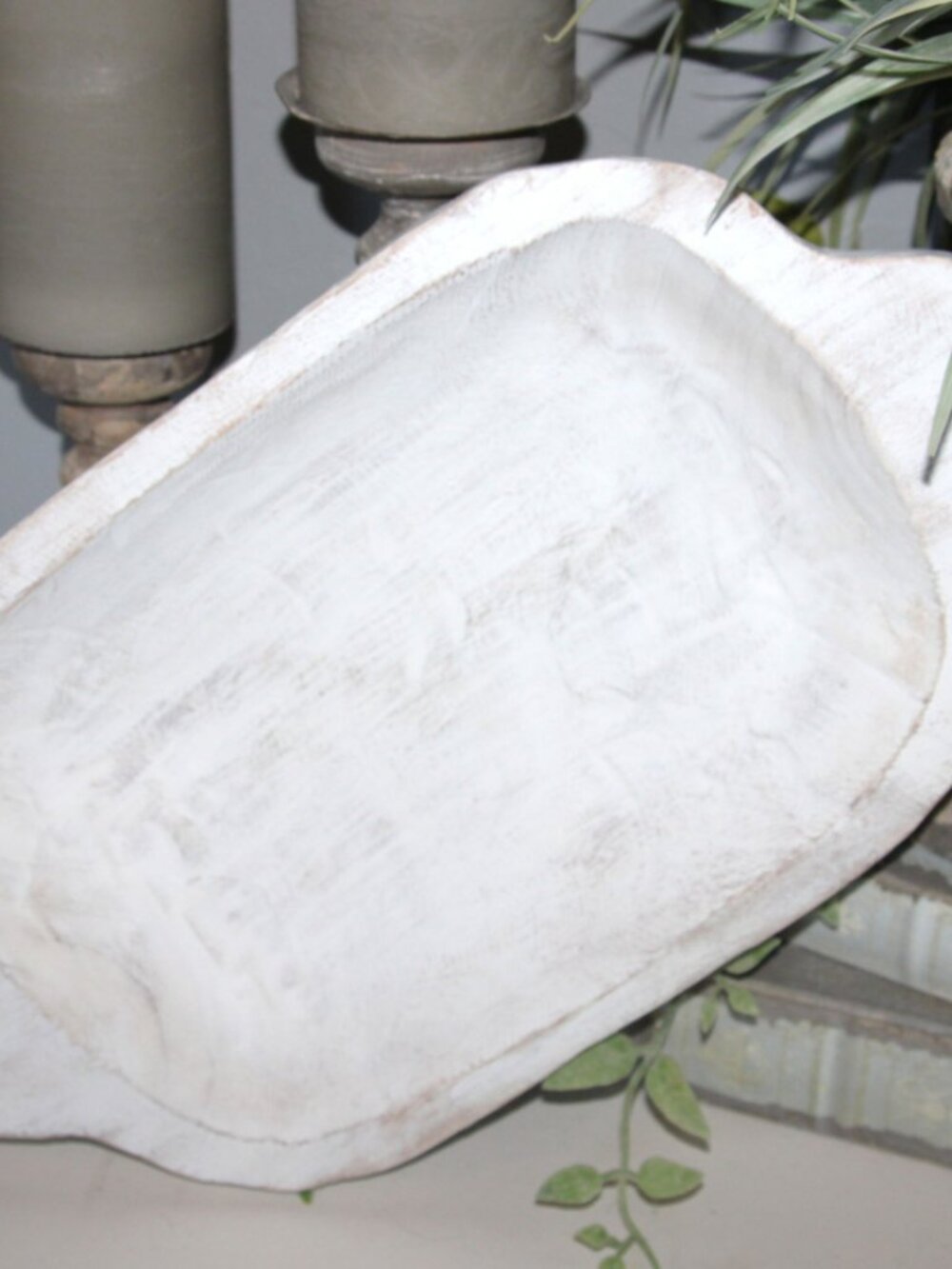 Large White Shabby Distressed French Country Farmhouse Wood Dough Bowl Dish